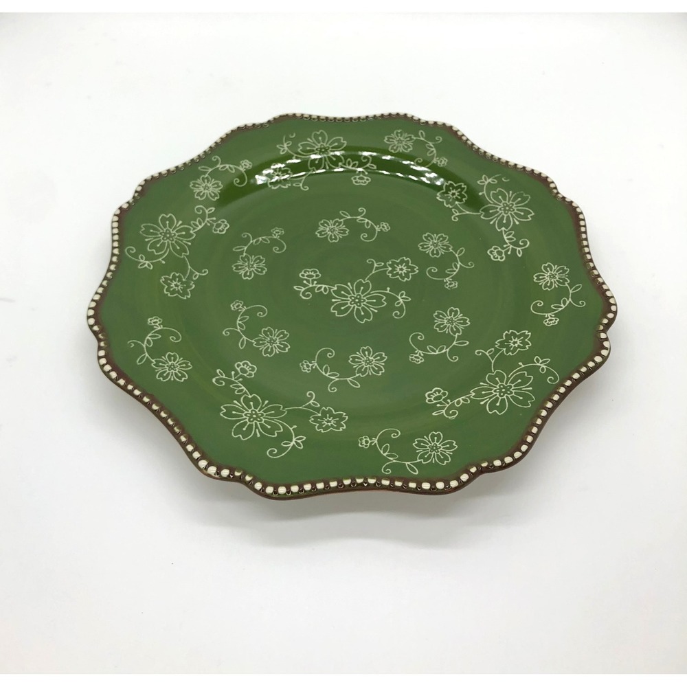 Kunaboo Green Floral Scalloped Ceramic Dinner Plate 10 Inch Cottagecore